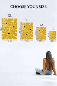 EMESA metal wall art size comparison guide for Mustard Daisy Trio