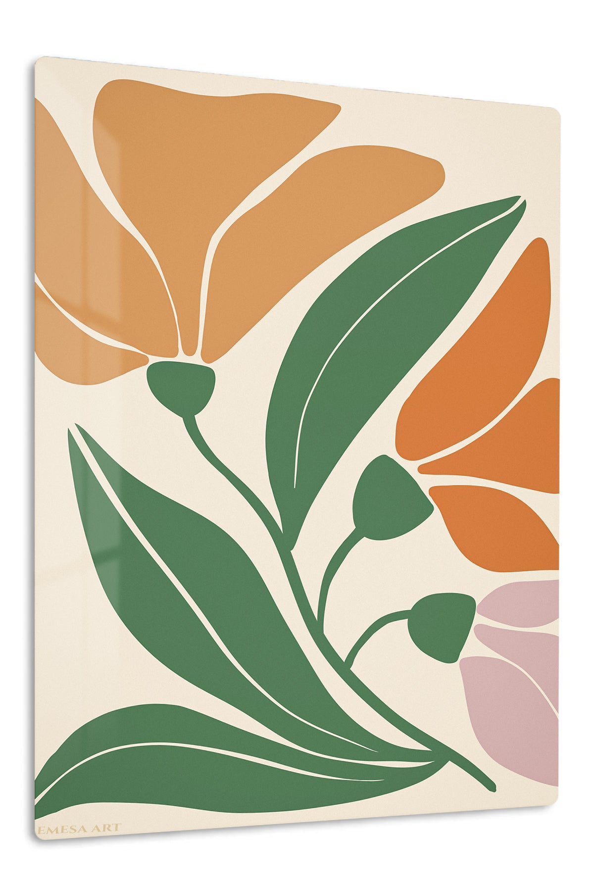 Terracotta Botanical Bloom premium metal wall art – front view