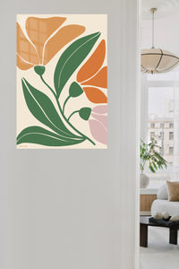 Terracotta Botanical Bloom metal wall art displayed in a contemporary living space