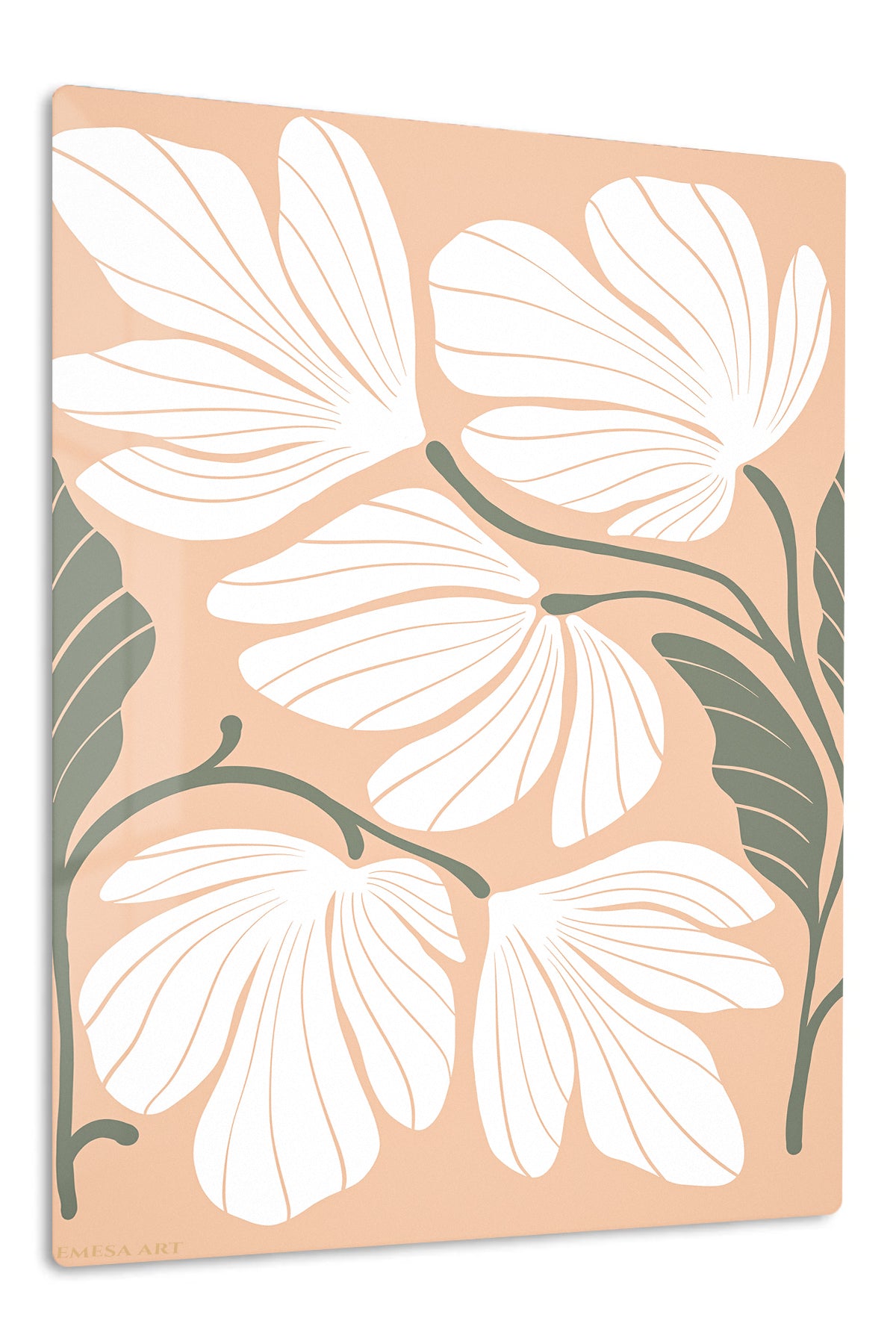 White Wildflowers on Peach premium metal wall art – front view