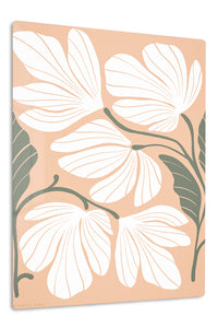 White Wildflowers on Peach premium metal wall art – front view