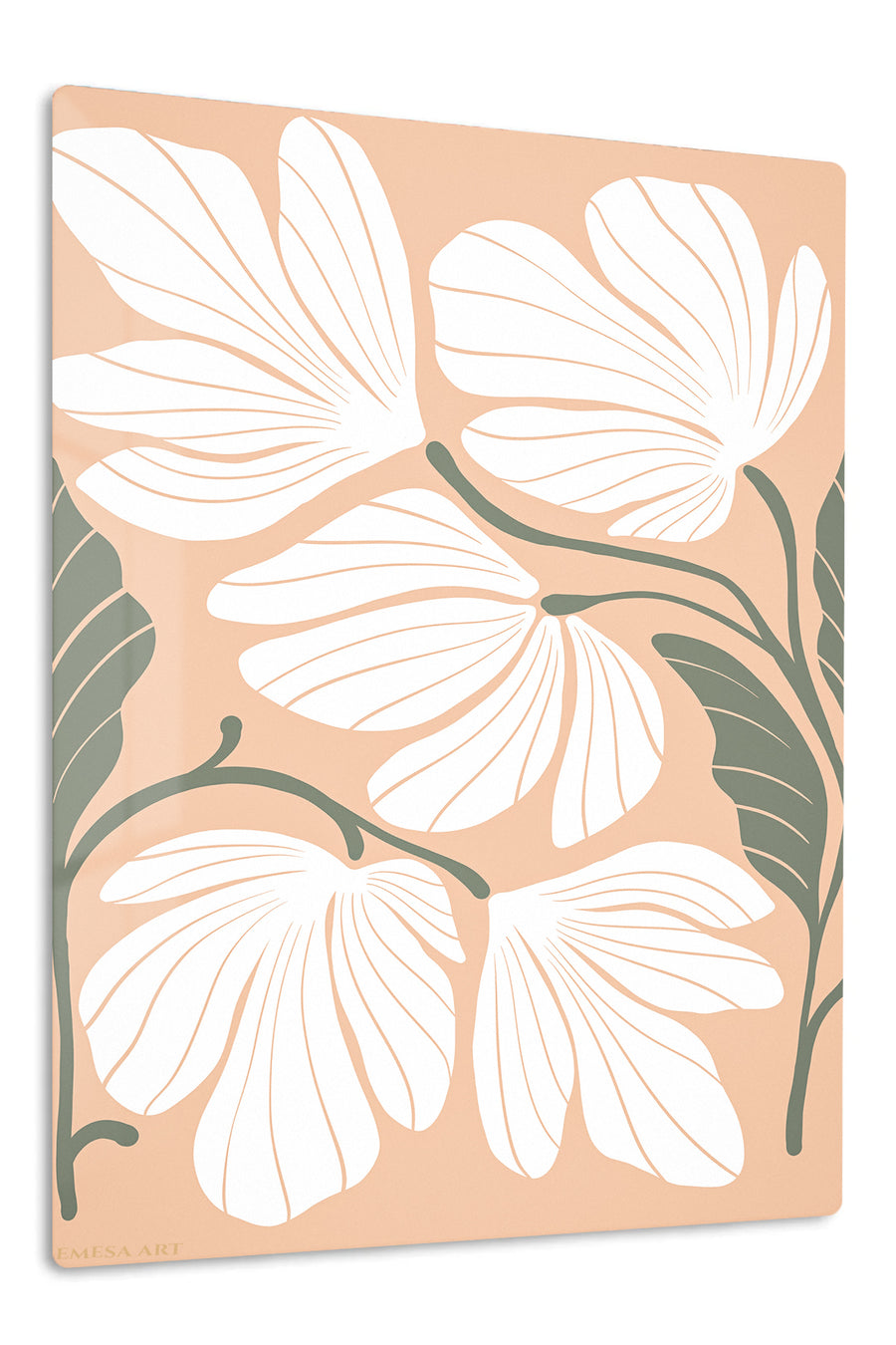 White Wildflowers on Peach premium metal wall art – front view