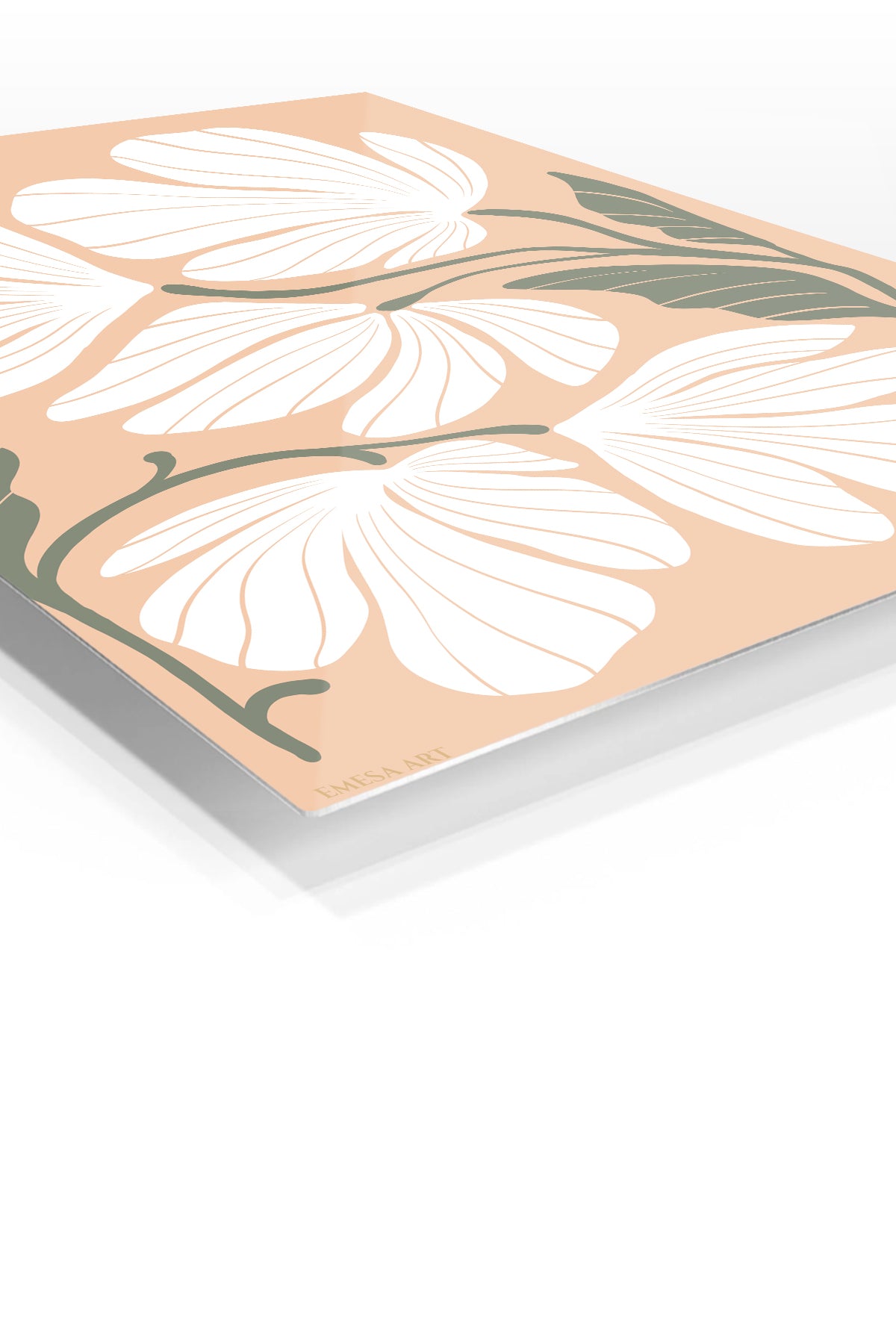 White Wildflowers on Peach premium metal wall art – angled view
