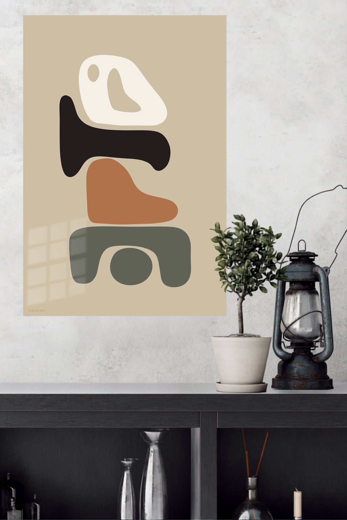Earth Tone Balance metal wall art displayed in a modern interior