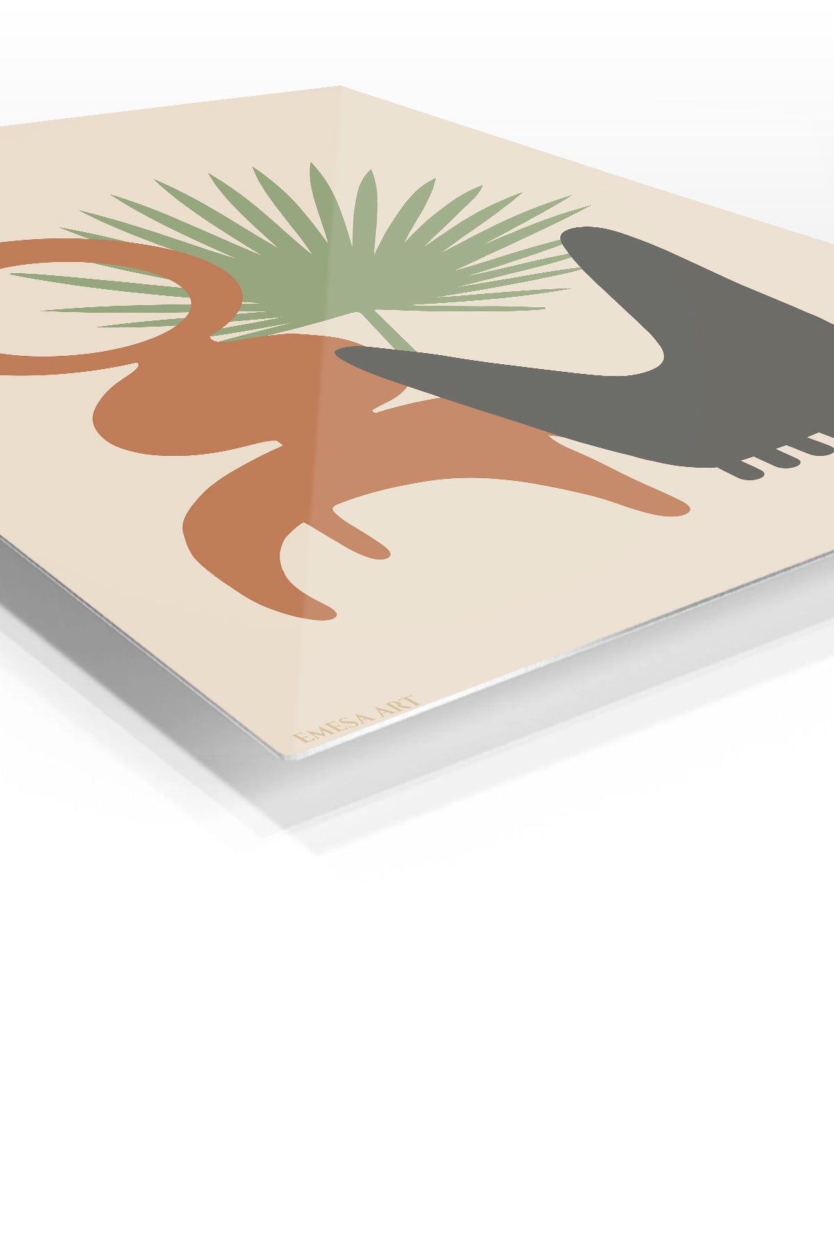 Palm and Abstract Forms premium metal wall art – angled view