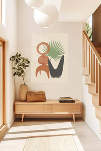 Palm and Abstract Forms metal wall art displayed in a contemporary living space