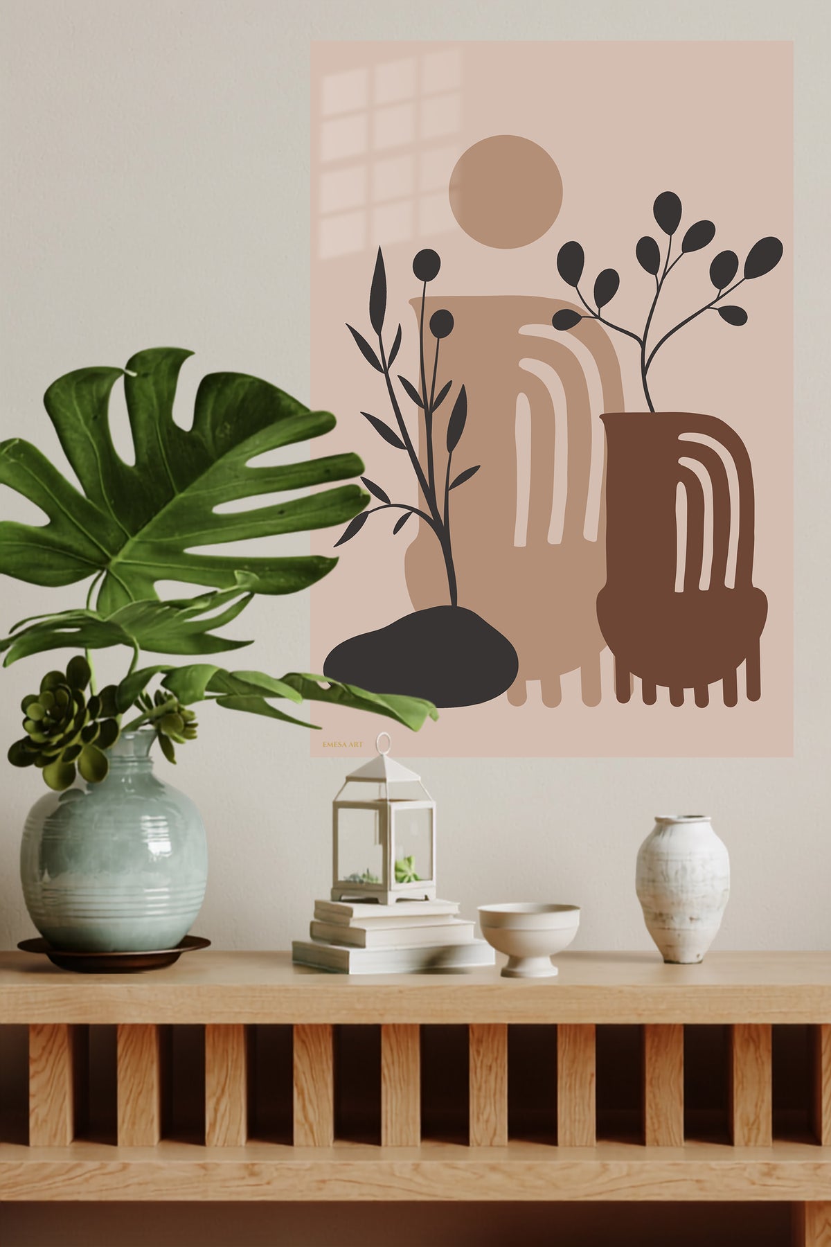 Earthy Botanical Archways metal wall art displayed in a modern interior