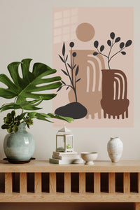 Earthy Botanical Archways metal wall art displayed in a modern interior