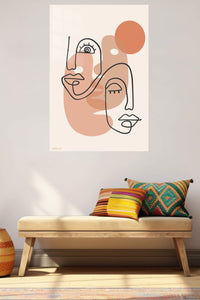 Terracotta Abstract Faces metal wall art displayed in a contemporary living space
