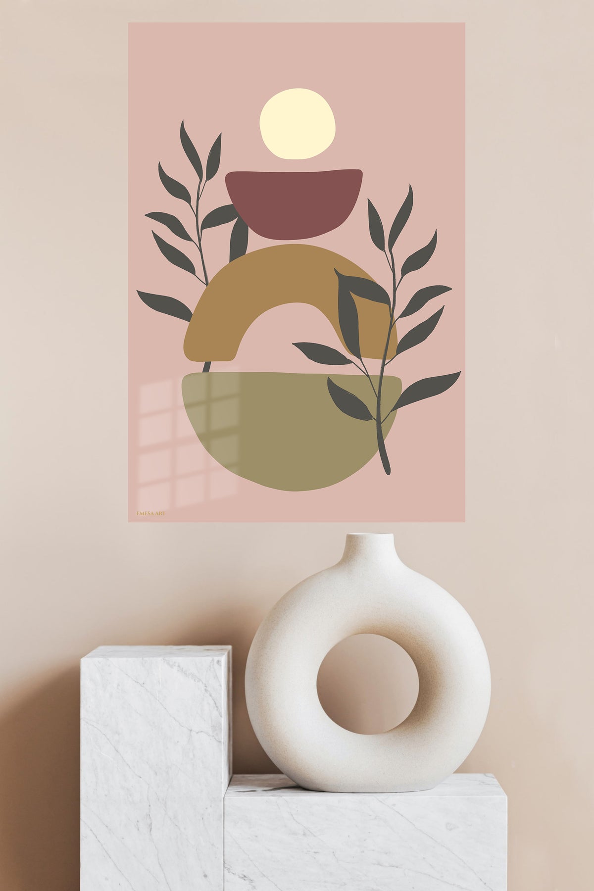 Botanical Sun Shapes metal wall art displayed in a modern interior
