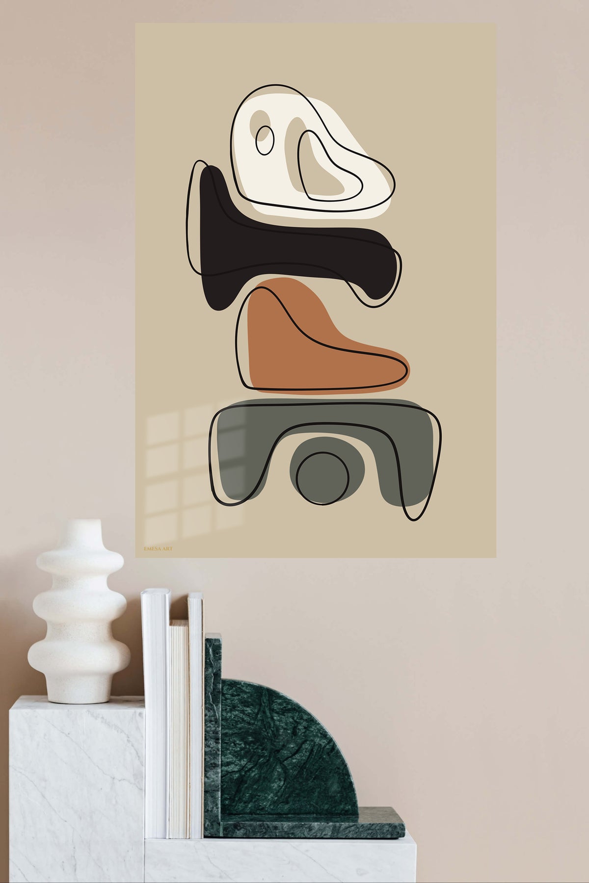 Earth Tone Abstract Balance metal wall art displayed in a modern interior
