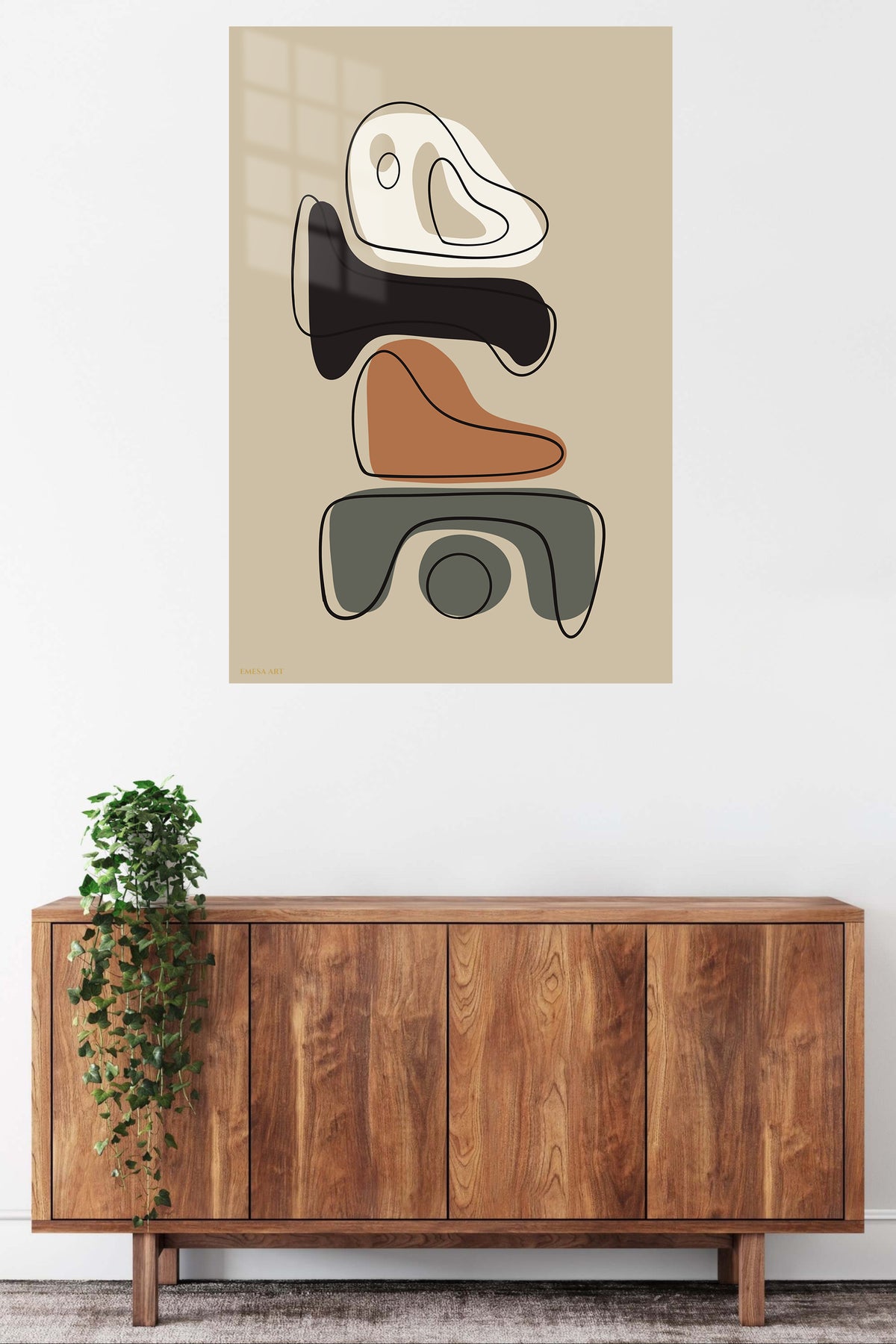 Earth Tone Abstract Balance metal wall art displayed in a contemporary living space