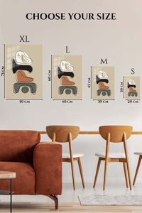 EMESA metal wall art size comparison guide for Earth Tone Abstract Balance