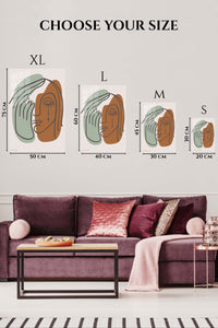 EMESA metal wall art size comparison guide for Earth Tone Abstract Face