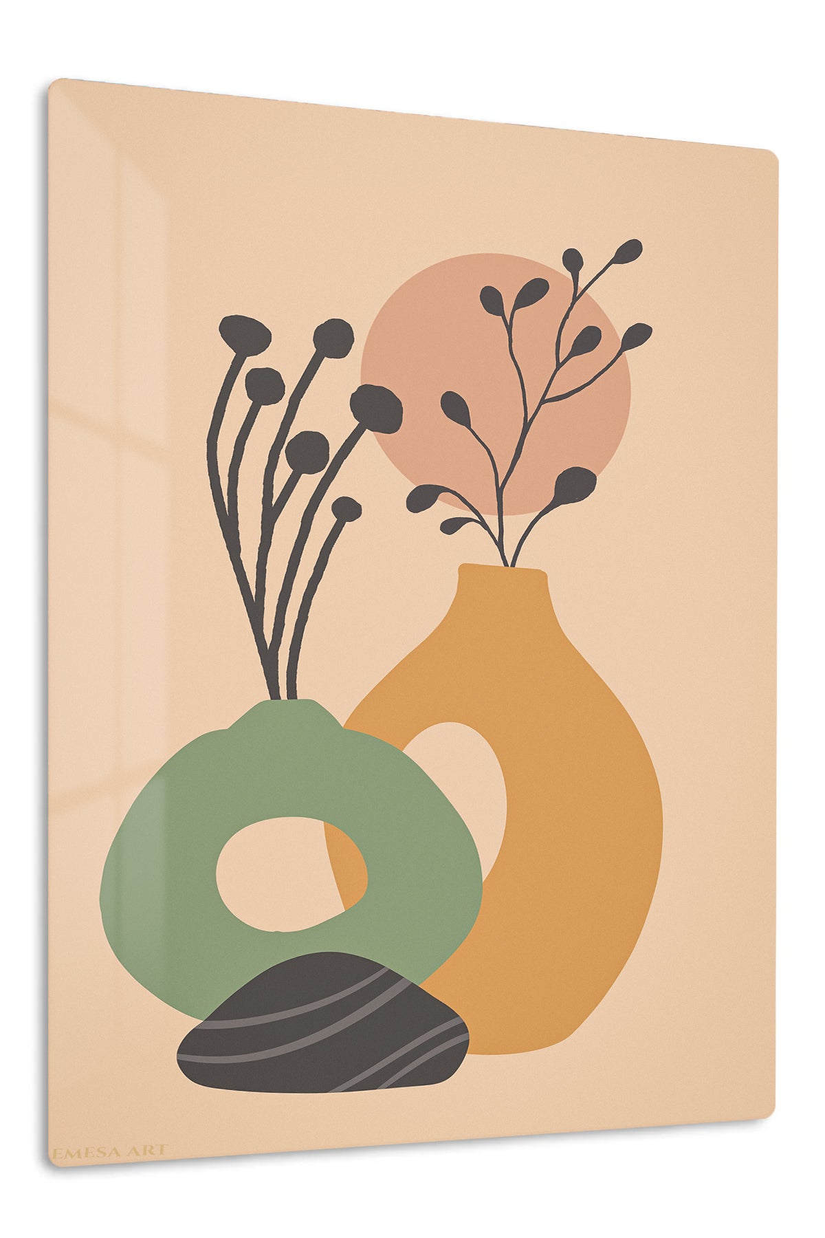 Earth Tone Botanical Vessels premium metal wall art – front view