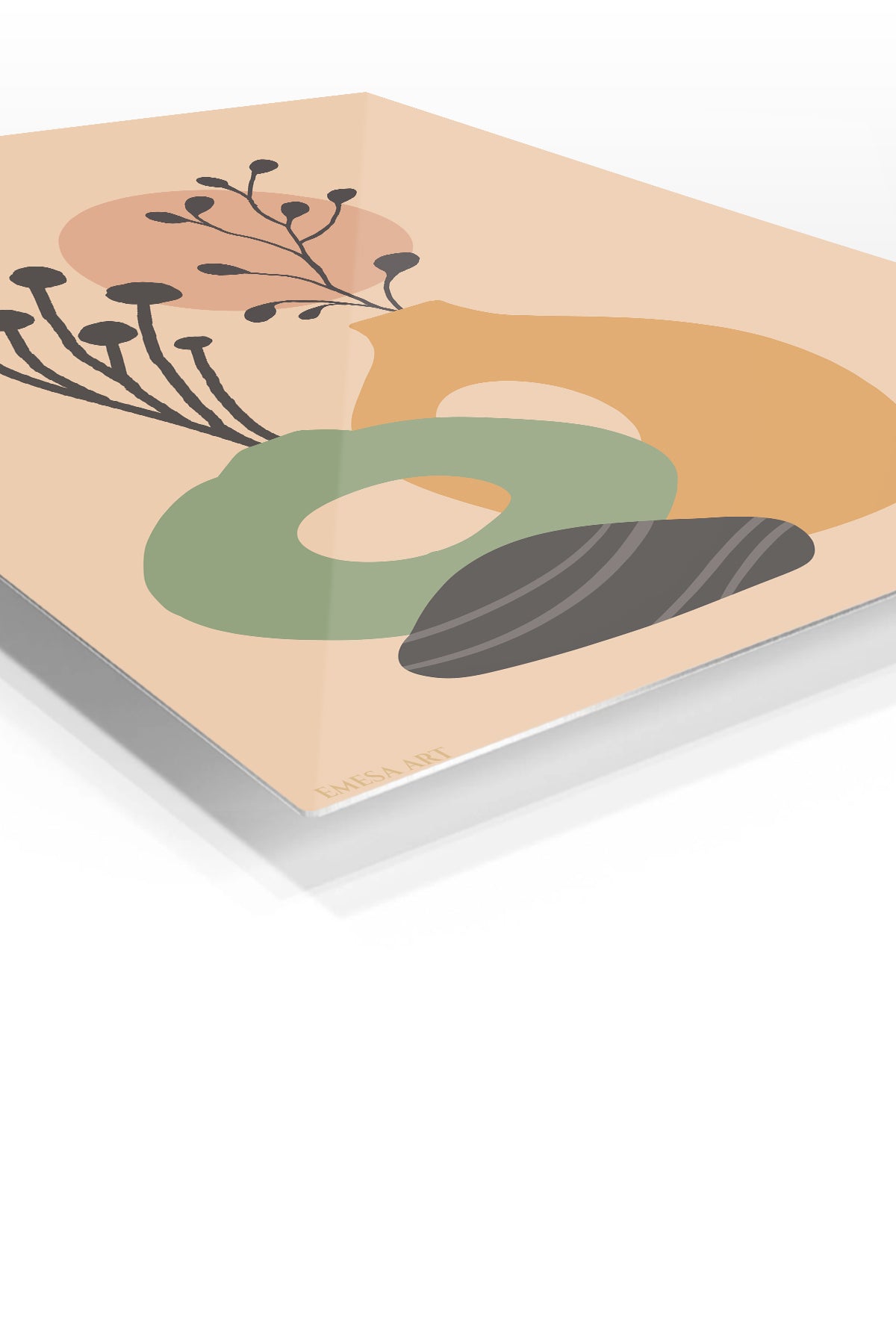 Earth Tone Botanical Vessels premium metal wall art – angled view