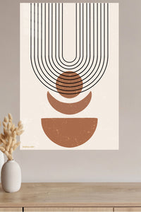 Terracotta Arc Balance metal wall art displayed in a modern interior