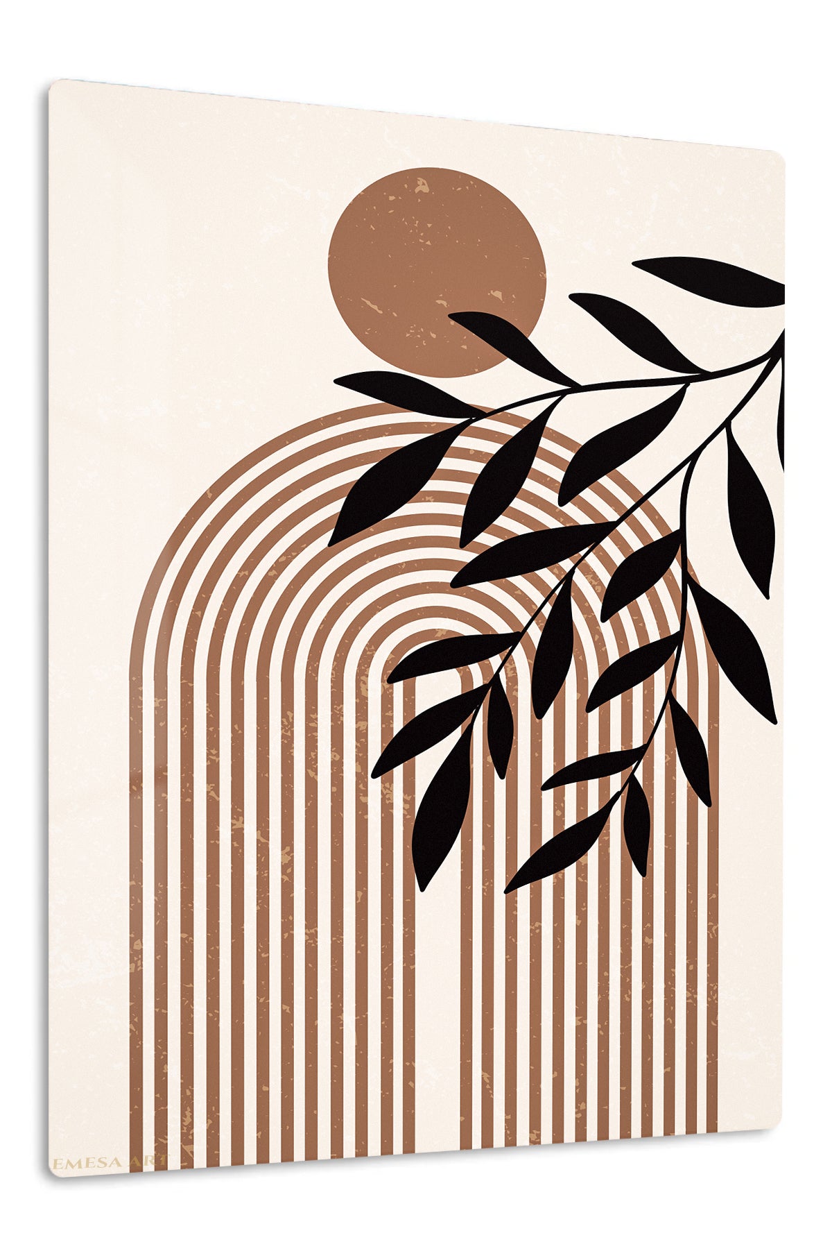 Terracotta Sun and Olive Branch premium metal wall art – front view