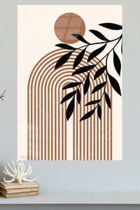 Terracotta Sun and Olive Branch metal wall art displayed in a modern interior