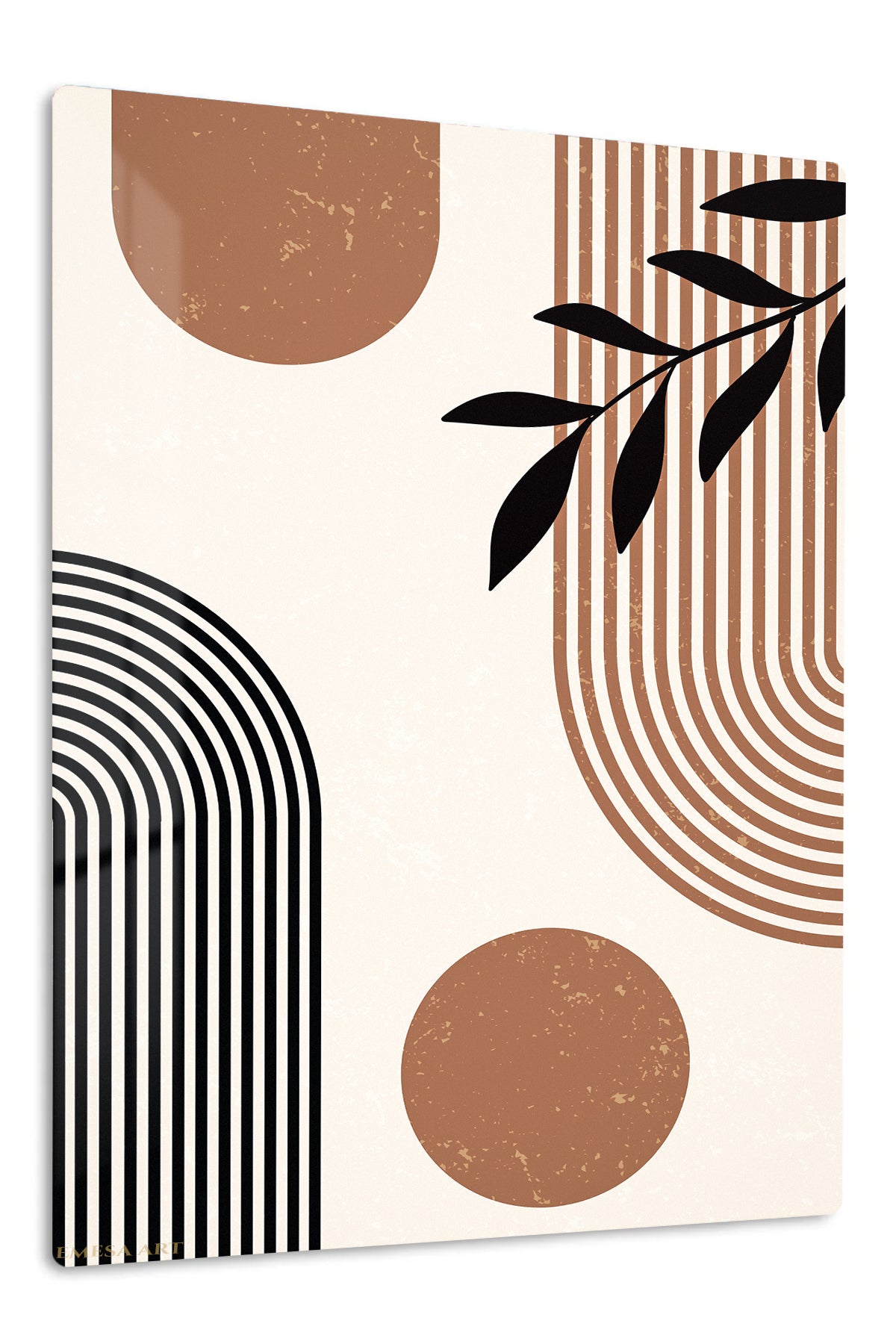 Earthy Leaf and Arch Abstraction premium metal wall art – front view