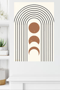 Terracotta Moon Phases Arch metal wall art displayed in a modern interior