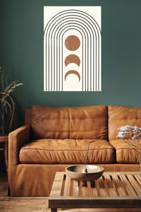 Terracotta Moon Phases Arch metal wall art displayed in a contemporary living space