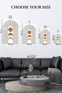 EMESA metal wall art size comparison guide for Terracotta Moon Phases Arch