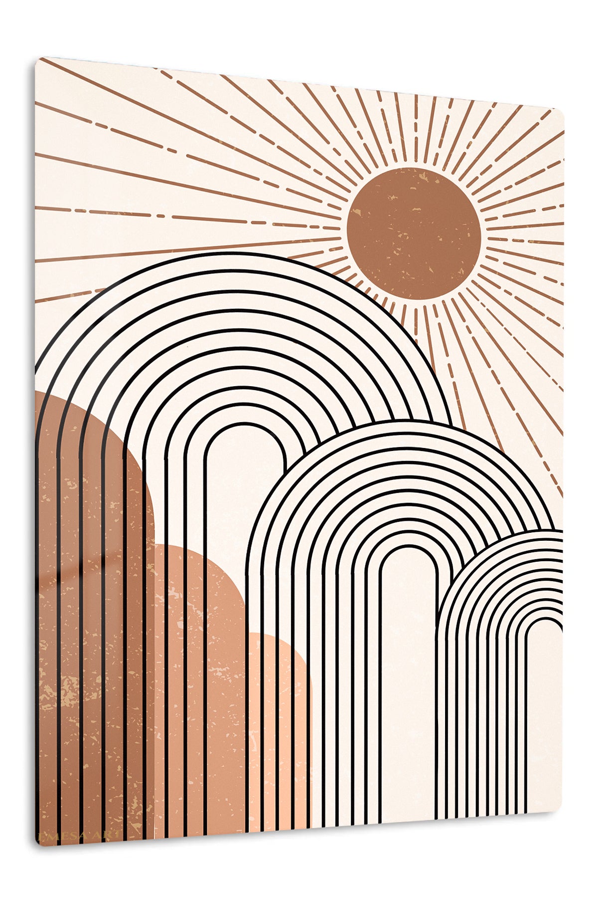 Terracotta Sun and Archways premium metal wall art – front view