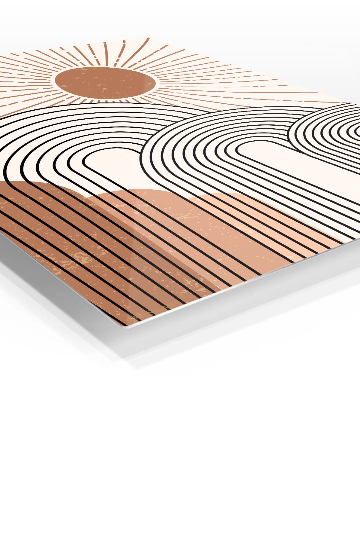 Terracotta Sun and Archways premium metal wall art – angled view