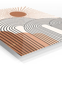 Terracotta Sun and Archways premium metal wall art – angled view