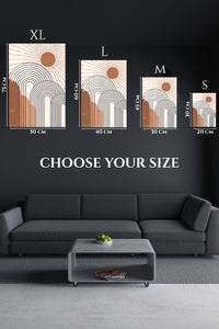 EMESA metal wall art size comparison guide for Terracotta Sun and Archways