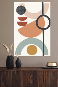 Earthy Geometric Balance metal wall art displayed in a modern interior