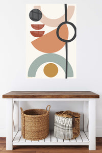 Earthy Geometric Balance metal wall art displayed in a contemporary living space