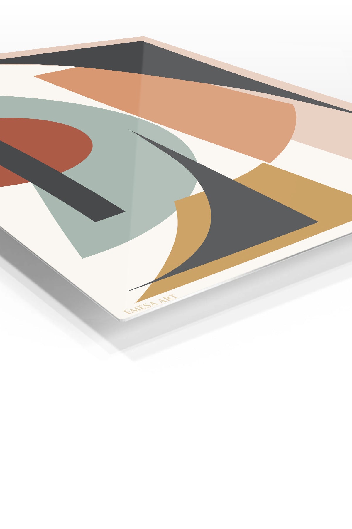 Earthy Geometric Balance premium metal wall art – angled view