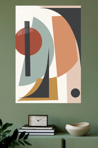 Earthy Geometric Balance metal wall art displayed in a modern interior