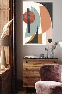 Earthy Geometric Balance metal wall art displayed in a contemporary living space