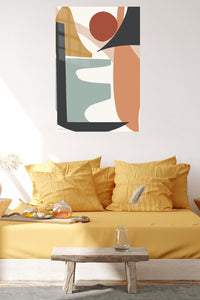 Earthy Geometric Balance metal wall art displayed in a contemporary living space