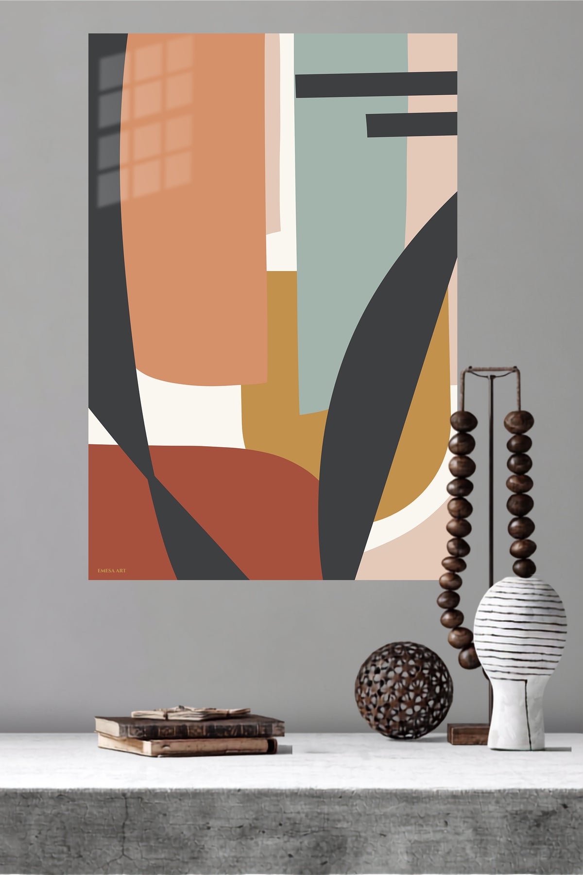 Earth Tone Abstract Arches metal wall art displayed in a modern interior