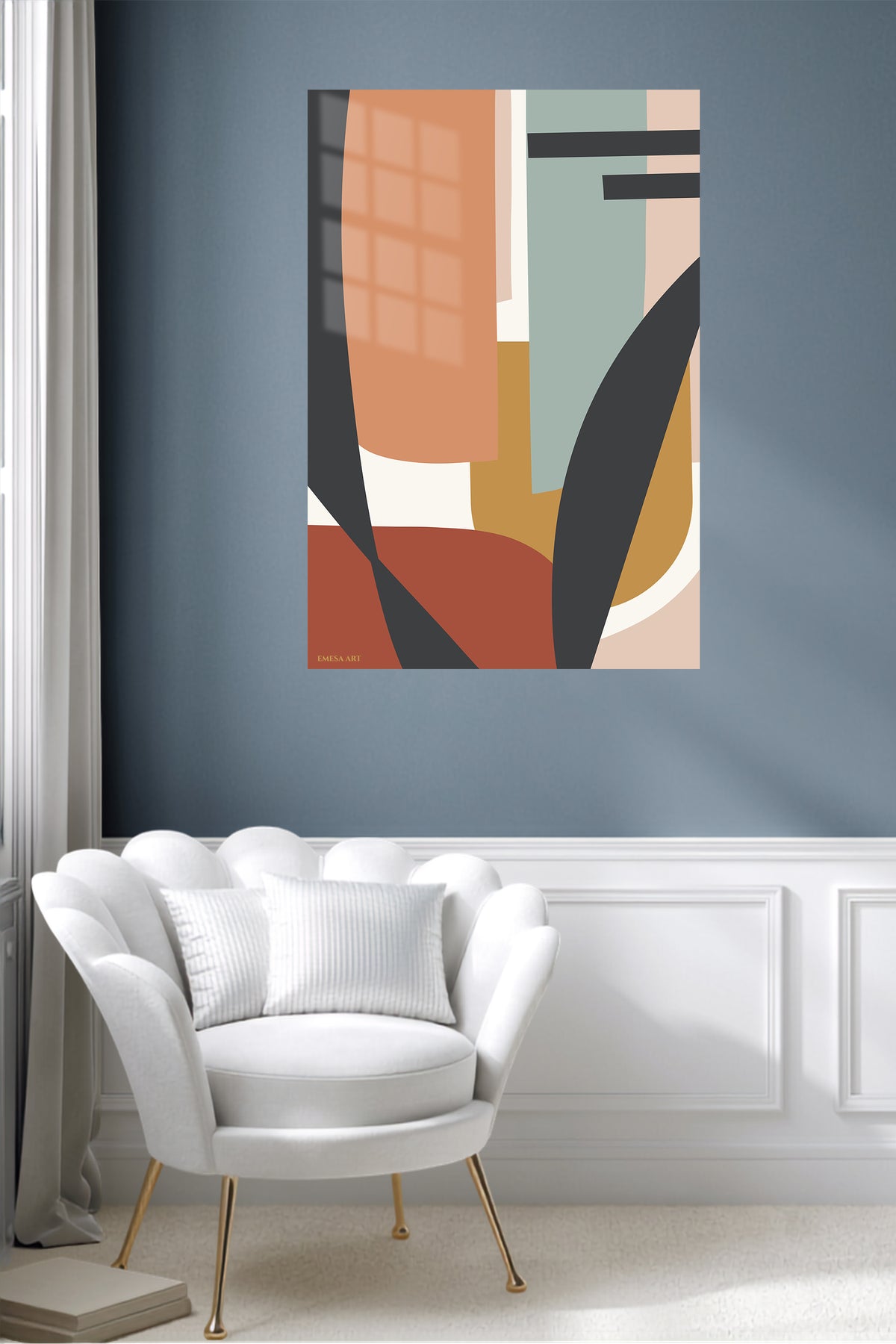 Earth Tone Abstract Arches metal wall art displayed in a contemporary living space