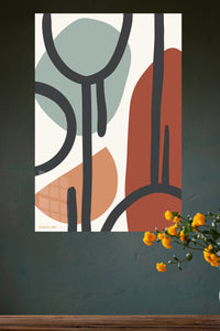 Earth Tone Linework metal wall art displayed in a modern interior
