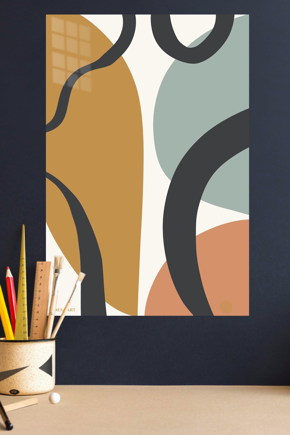 Earthtone Ribbon Arches metal wall art displayed in a modern interior