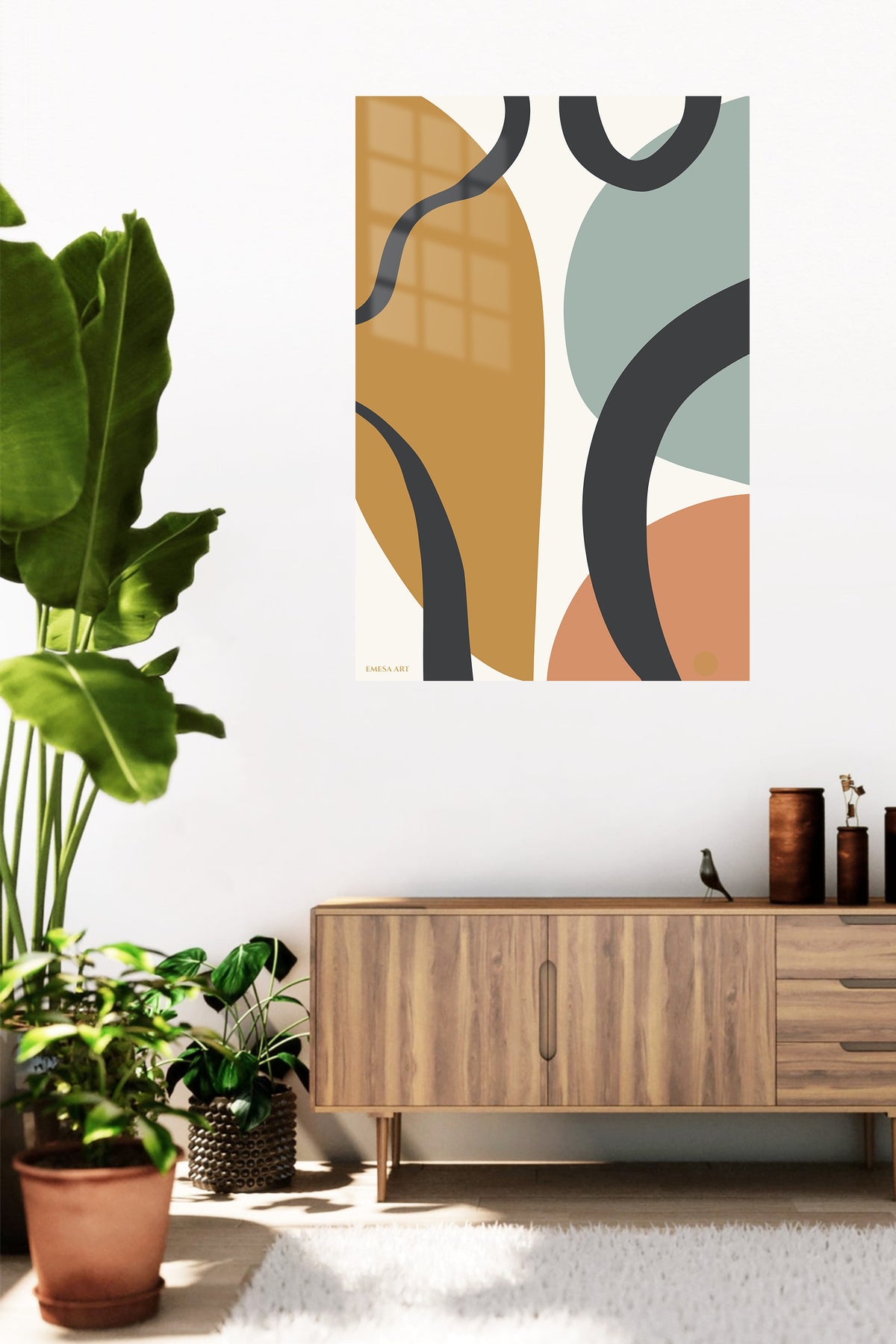Earthtone Ribbon Arches metal wall art displayed in a contemporary living space