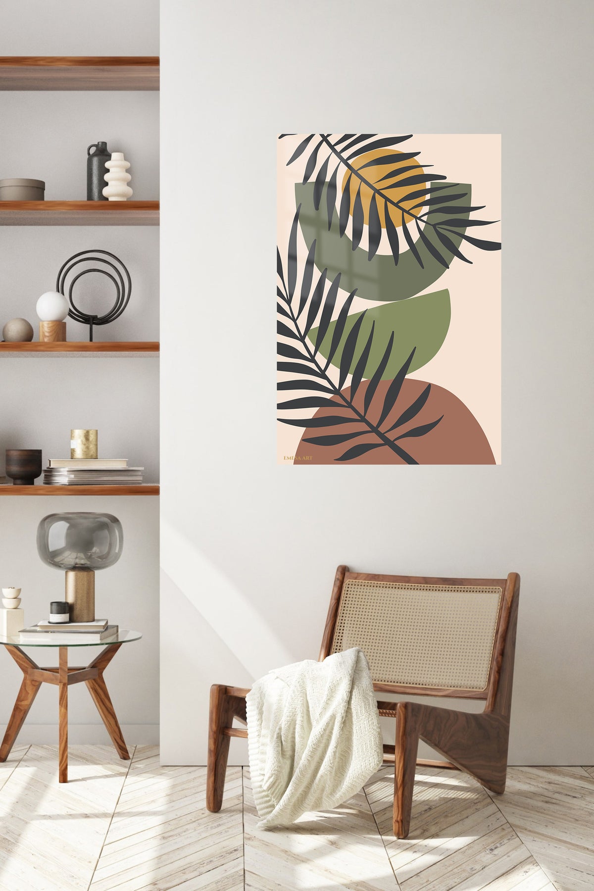 Sunlit Botanical Arches metal wall art displayed in a contemporary living space