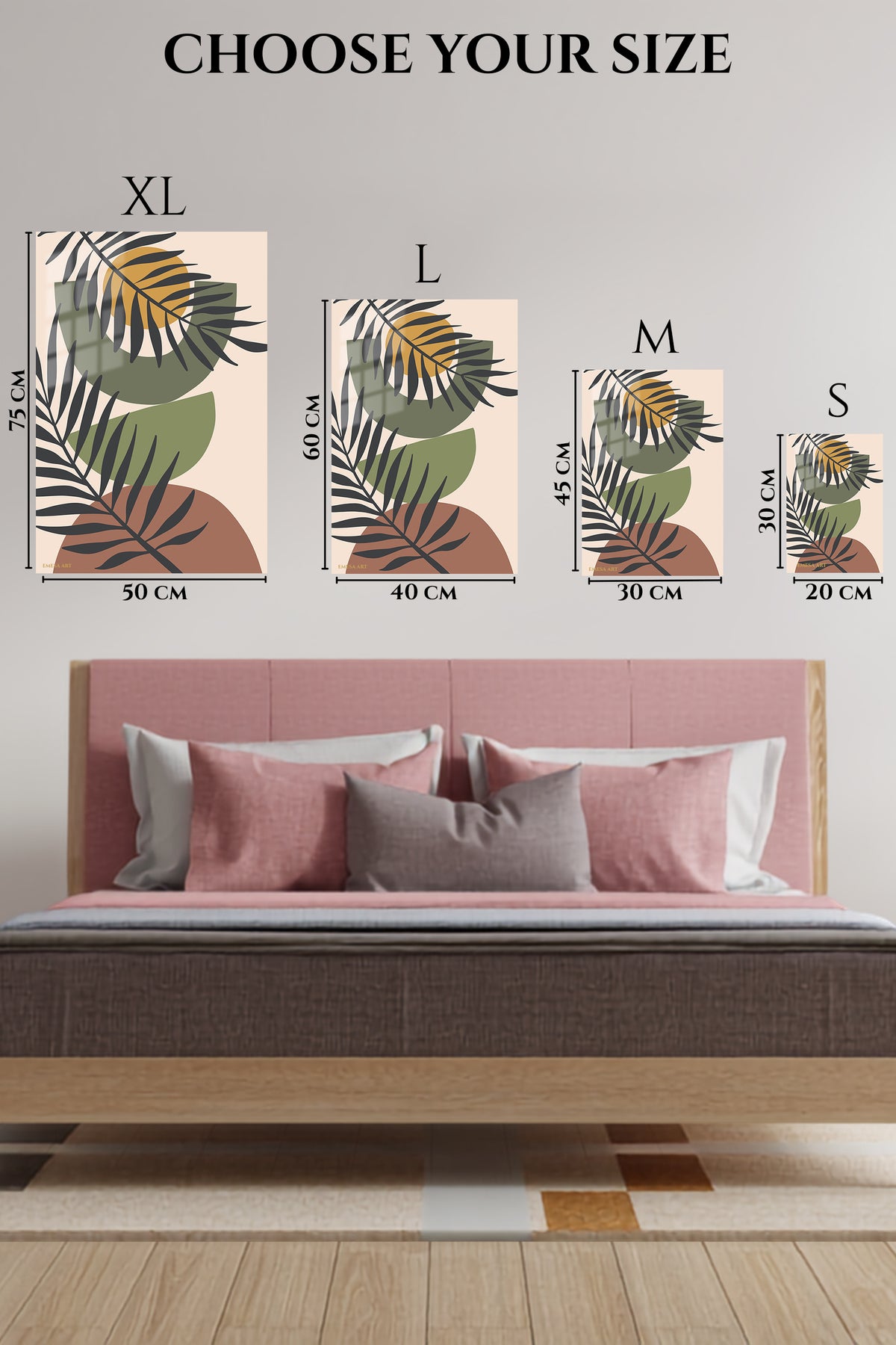 EMESA metal wall art size comparison guide for Sunlit Botanical Arches