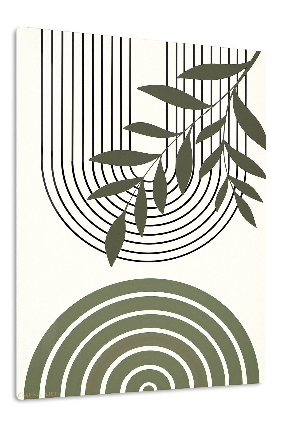 Olive Branch and Arch Forms premium metal wall art – front view