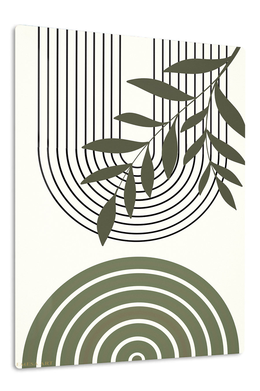Olive Branch and Arch Forms premium metal wall art – front view