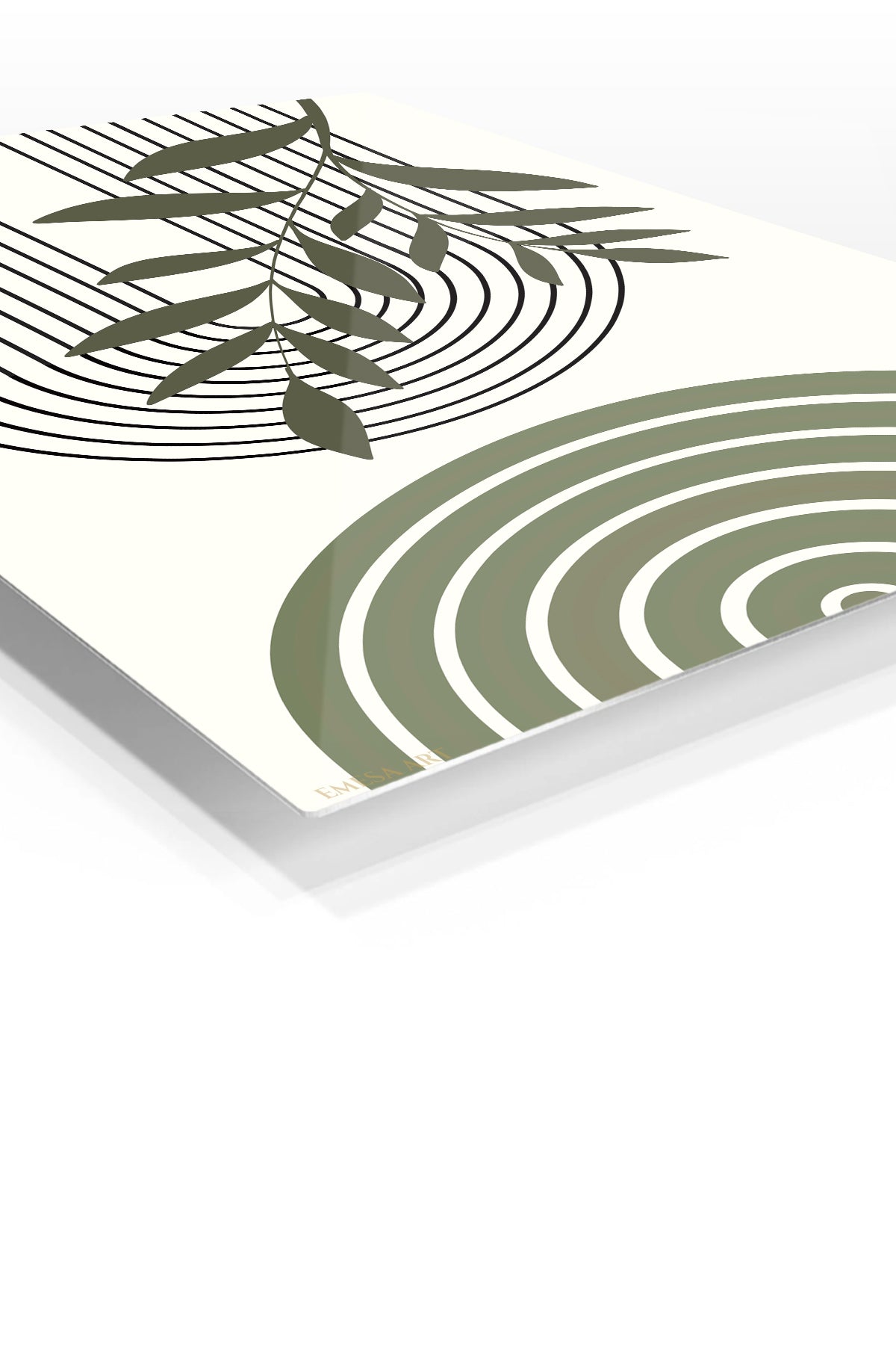 Olive Branch and Arch Forms premium metal wall art – angled view