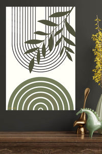 Olive Branch and Arch Forms metal wall art displayed in a modern interior