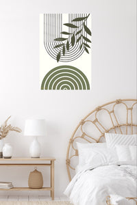 Olive Branch and Arch Forms metal wall art displayed in a contemporary living space