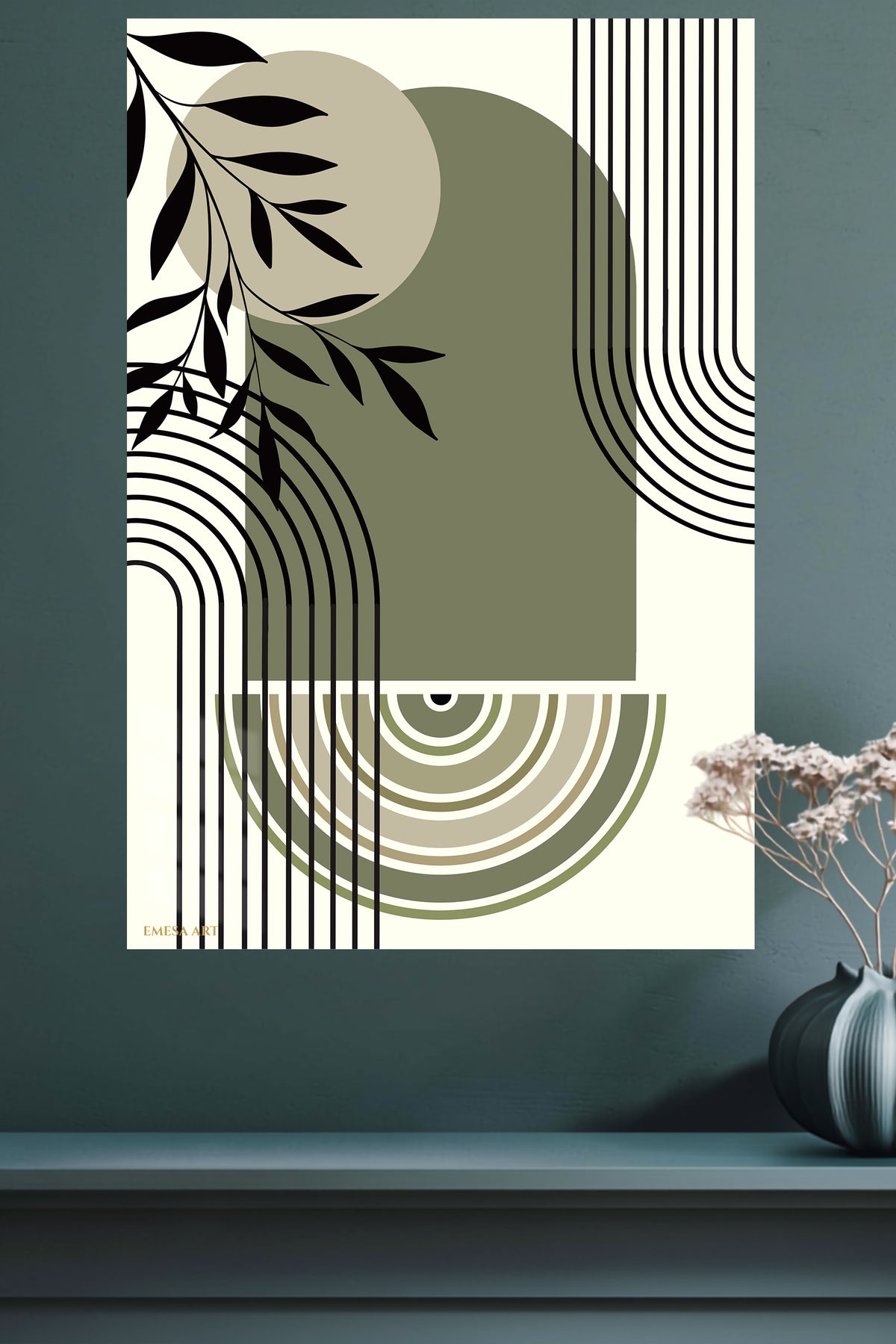 Olive Branch Archways metal wall art displayed in a modern interior